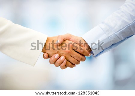 Successful business people handshaking closing a deal Royalty-Free Stock Photo #128351045
