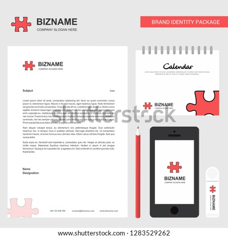 Puzzle piece Business Letterhead, Calendar 2019 and Mobile app design vector template