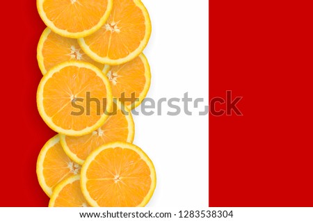 Peru flag and citrus fruit slices vertical row