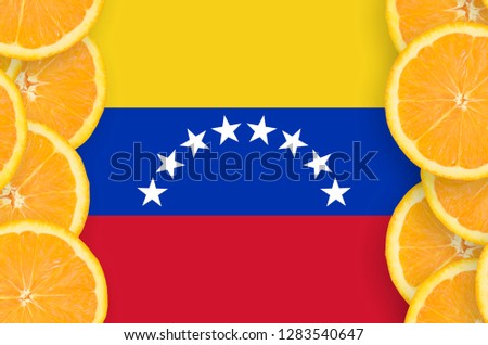 Venezuela flag  in citrus fruit slices vertical frame