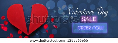 Valentines day big sale banner design with heart and rose petals. Valentines day big sale. Online Sales Concept. Website Sticker,