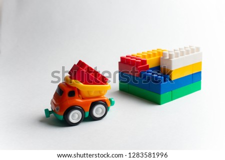 Kids development, Building blocks, Building construction and lorry