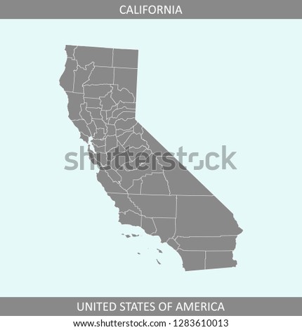 California county map vector outline gray background. Counties map of California state of USA in a creative design Royalty-Free Stock Photo #1283610013