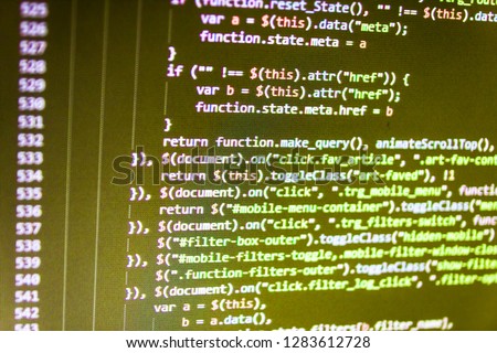 Data processing center,  Web site codes on computer monitor Software development creating projects,  Css3 code on a colorful background,  Art design website digital page