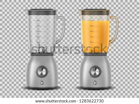 Set of Realistic Juicer blender. Kitchen blender with orange juice and empty, drink 3d mixer isolated. vector illustration Royalty-Free Stock Photo #1283622730