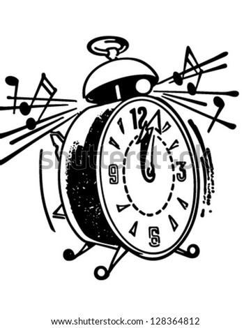 Ringing Alarm Clock - Retro Clipart Illustration
