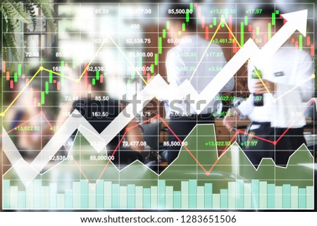 Stock index financial show successful investment on restaurant and food business with graph and chart for presentation background.
