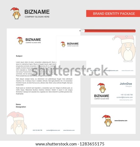 Christmas penguin  Business Letterhead, Envelope and visiting Card Design vector template