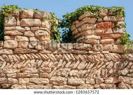 Mornas France 10-15-2018.  Stone wall in the Mornas citadel in the south of France