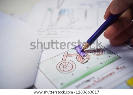 Creator  Storyboard or storytelling drawing creative for movie process pre-production media films script for video editors, development cartoon illustration animation for production shooting