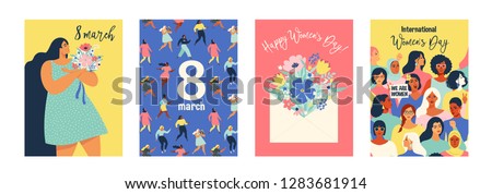 Set of vector illusttation. 8 march, International Women's Day. Feminism concept template design. Royalty-Free Stock Photo #1283681914