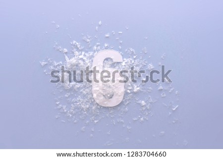 6 number six, graphic white digit and creative typography with snow, happy birthday, happy winter