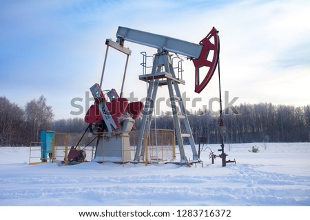oil pumps in the winter. Winter landscape. Winter