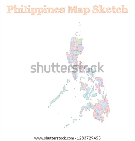 Philippines map. Hand-drawn country. Actual sketchy Philippines map with regions. Vector illustration.