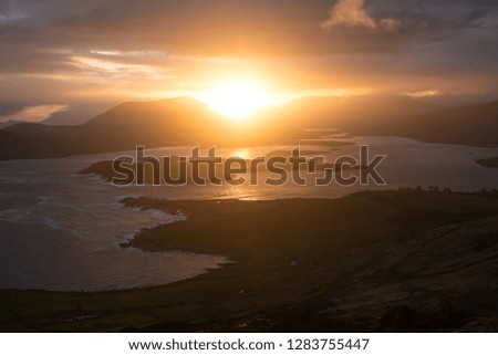 Beautiful morning sunrise Valentia Island Ring of Kerry Ireland Cromwell Point Lighthouse Geokaun