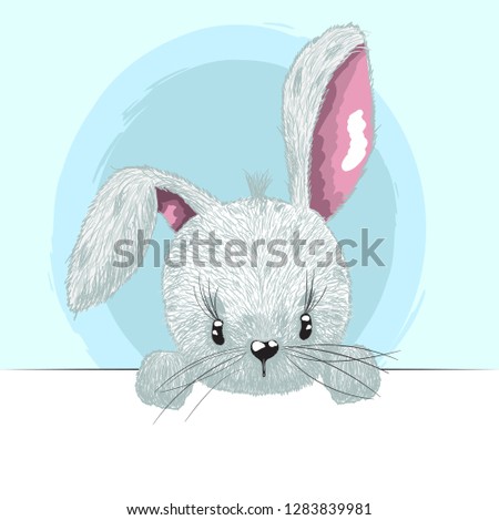 Cute rabbit cartoon hand drawn vector illustration. Can be used for baby t-shirt printing, fashion print design, children wear, baby shower celebration greeting and invitation card.