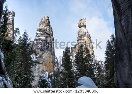 Winter mountains in Czech Republic with cloudy weather