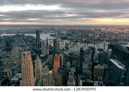 New York city Brooklyn aerial sunset 