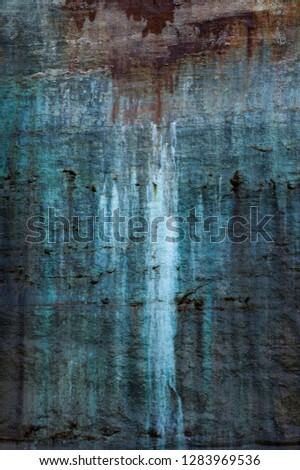Usa, Michigan, Pictured Rocks National Lakeshore. Abstract colors and design from a mineral seep on cliffs near Miners Beach