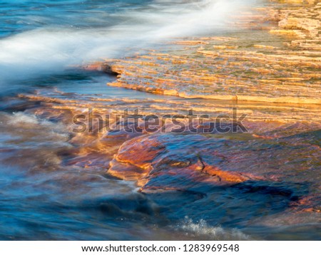 USA, Michigan, Upper Peninsula. Eroded sandstone beach on the shore of lake superior at Miners beach in Picture Rock National Seashore.