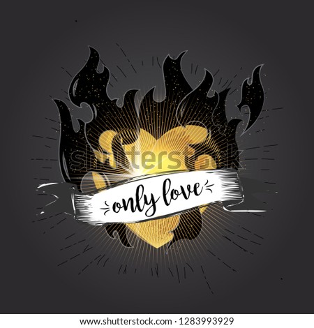 heart flame vector drawing sketch black and gold