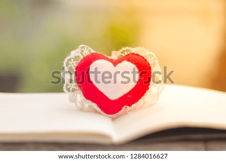 Heart shape on book on nature background.,Love concept for valentine's day. vintage tone.