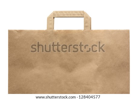 Paper shopping eco bag with handle isolated over white background.