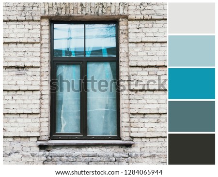 Vintage window. Color palette. Pastel  blue and gray color swatch.