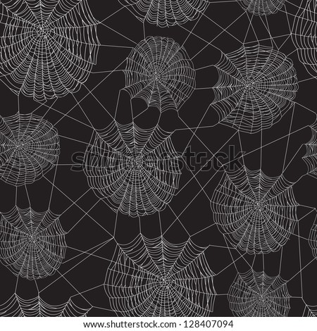 Black and white spider web network, seamless background.