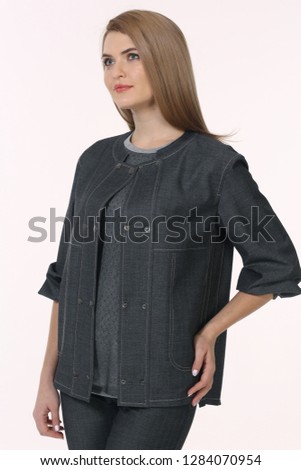 business woman in gray formal official jacket close up photo isolated on white