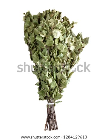 birch broom for the bath. Russian tradition. Isolated on white background Royalty-Free Stock Photo #1284129613