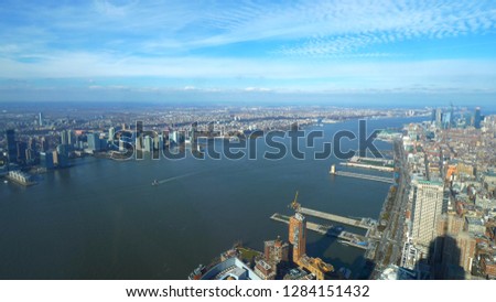 The Hudson River in New York and Manhattan from above