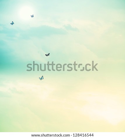 Blue butterflies on the cloudscape