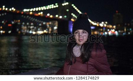 Wonderful place in New York at night the illuminated Brooklyn Bridge