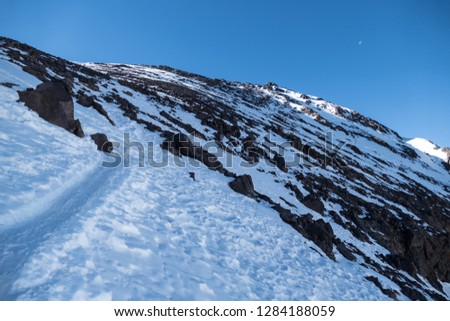 Jebel Toubkal winter ascent highest summit in northern africa in high atlas mountains in morocco