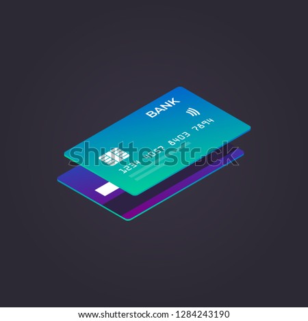 isometric credit card on dark background. vector illustration. flat style. Royalty-Free Stock Photo #1284243190