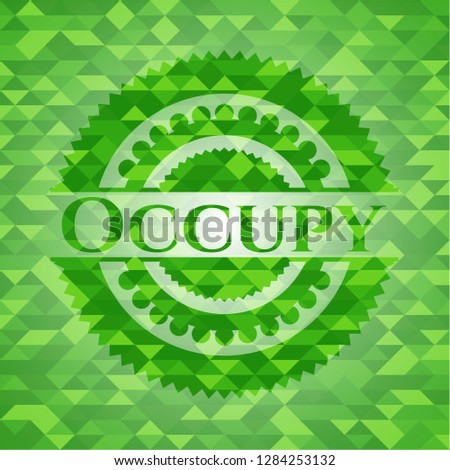 Occupy green emblem with mosaic background