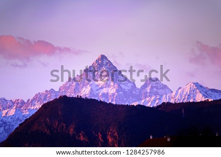 Monviso mountains at sunrise, the highest mountain of the Alps in Piedmont, Italy