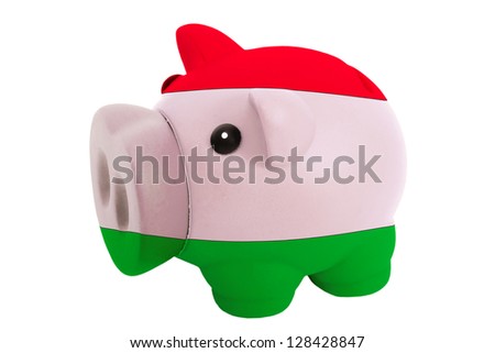 piggy rich bank in colors national flag of hungary for savings on white background