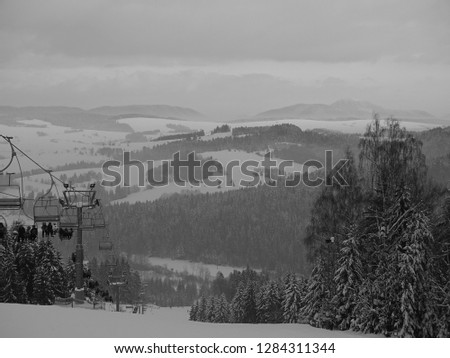 Winter ski landscape in Beskidy, Tylicz, Poland Royalty-Free Stock Photo #1284311344