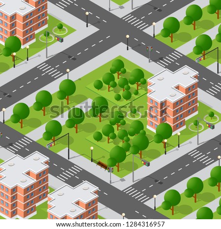 Architecture vector illustration city for business background with isometric skyscraper, urban building, and modern cityscape for town construction map background.