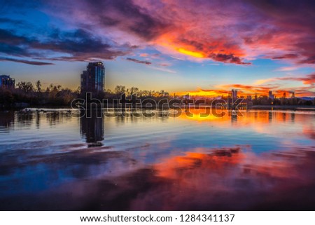 Colorful Sunset at City Park in Denver, Colorado