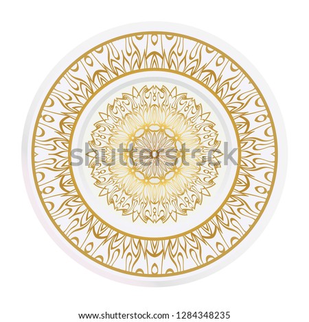 Decorative plates with Mandala ornament patterns. Home decor background. Vector illustration.
