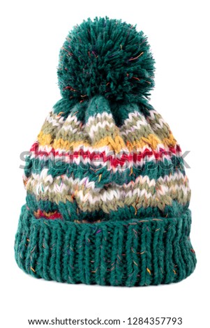 Green winter ski bobble hat isolated white background Royalty-Free Stock Photo #1284357793