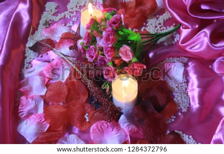 Romantic Valentine day with photoshoot bouquet and candle burning