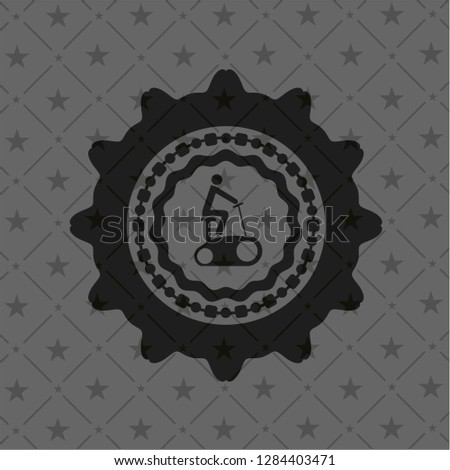 stationary bike icon inside dark emblem. Retro