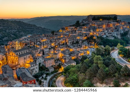 The beautiful old part of Ragusa in Sicily, Italy, before sunrise