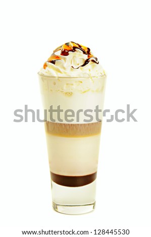 Glass with classic latte coffee cocktail  isolated on white