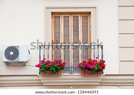 balcony with pots Royalty-Free Stock Photo #128446091