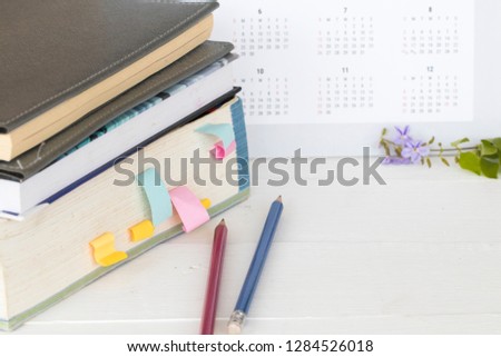 dictionary english with notebook for study of student for lifestyle on background white 
